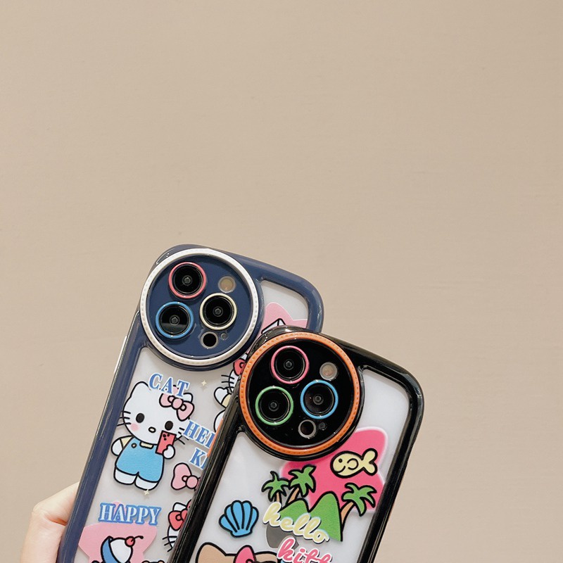 Camera Protect Cream Soft Case IPhone 11 13 12 14 PRO Max Phone Case for Women Girl Hello Kitty Cute