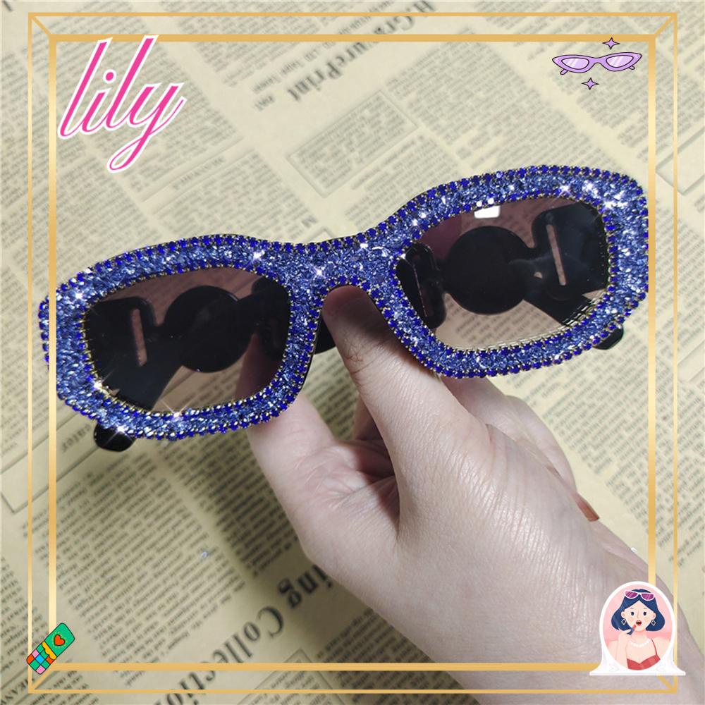 Lily Diamond Kacamata Hitam Vintage Berlian Imitasi Bling Ladies Shades