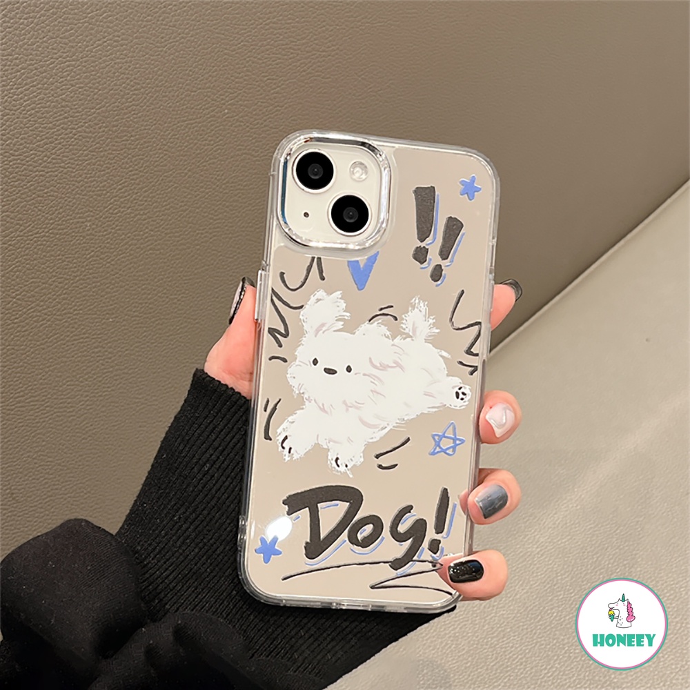 Case Cermin Makeup Kucing Dan Anjing Lucu Untuk Iphone11 Case iPhone 14 Pro Max13 12 Pro Max Graffiti Warna-Warni Lembut TPU Phone Cover