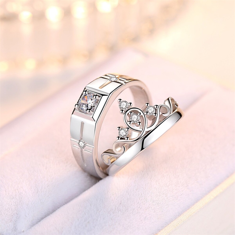 Cincin Couple Mahkota Mewah Korea Pria Wanita Pembukaan Adjustable Wedding Ring Jewelry