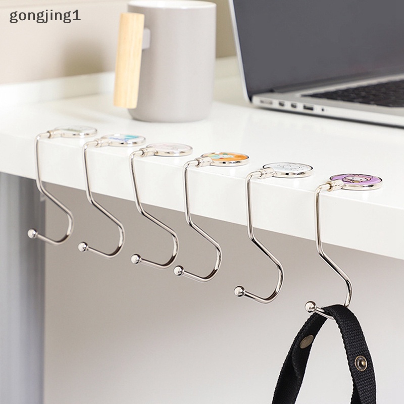 Ggg 1PCS Gantungan hook Tas Lipat Portable Dompet Handbag Holders Foldable Table hook Wanita Handbag Organizer Meja Kantor Kait Samping ID