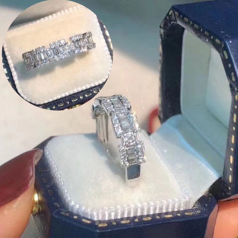 Cincin Lady Indah Dengan Zirkonia Kubik Berkilau Warna Perak Fashion Pernikahan Band Eternity Rings Perhiasan Trendi Baru