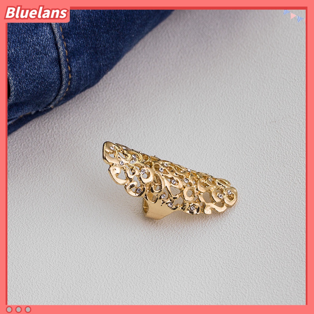 [BLS] Knuckle Ring Vintage Berlebihan Berongga Keluar Geometris Berlian Imitasi Dekorasi Electroplating Fashion Retro Ukir Cincin Panjang Perhiasan Aksesoris