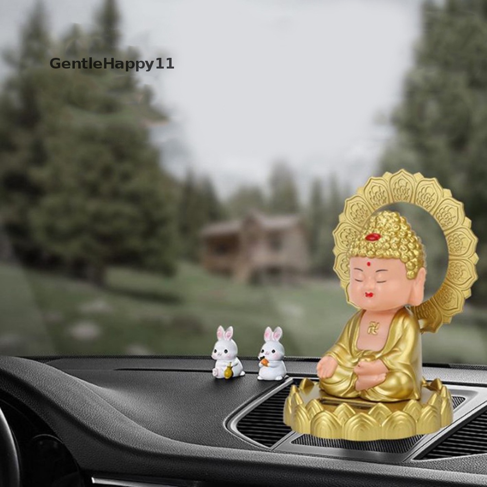 Gentlehappy Solar Nodding Patung Buddha Maskot Dekorasi Interior Mobil Rumah Keberuntungan Tathagata Feng Shui Kerajinan Hias id