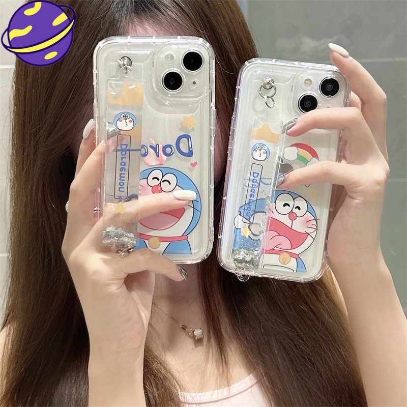 IPHONE Casing Kartun Transparan Cocok Untuk Iphone14 13 12 11 Pro Max Doraemon Mobile Wristband Protection Case