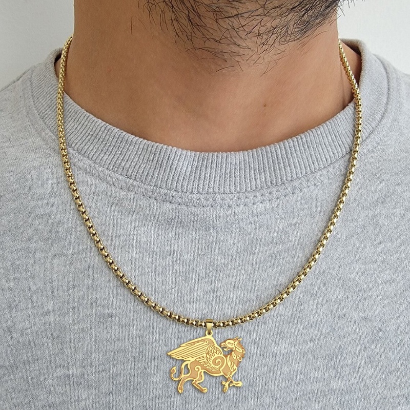 Zh Perhiasan Fashion Pria Anti Karat Anglo Saxon Griffin Liontin Kalung Hip Hop Rock Pesta Perhiasan Pengiriman