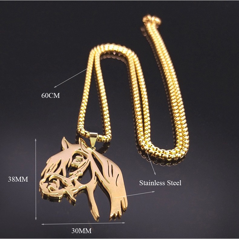 Zh Perhiasan Stainless Steel Kepala Kuda Liontin Pria Kalung Hip Hop Rock Halloween Pesta Perhiasan Aksesoris