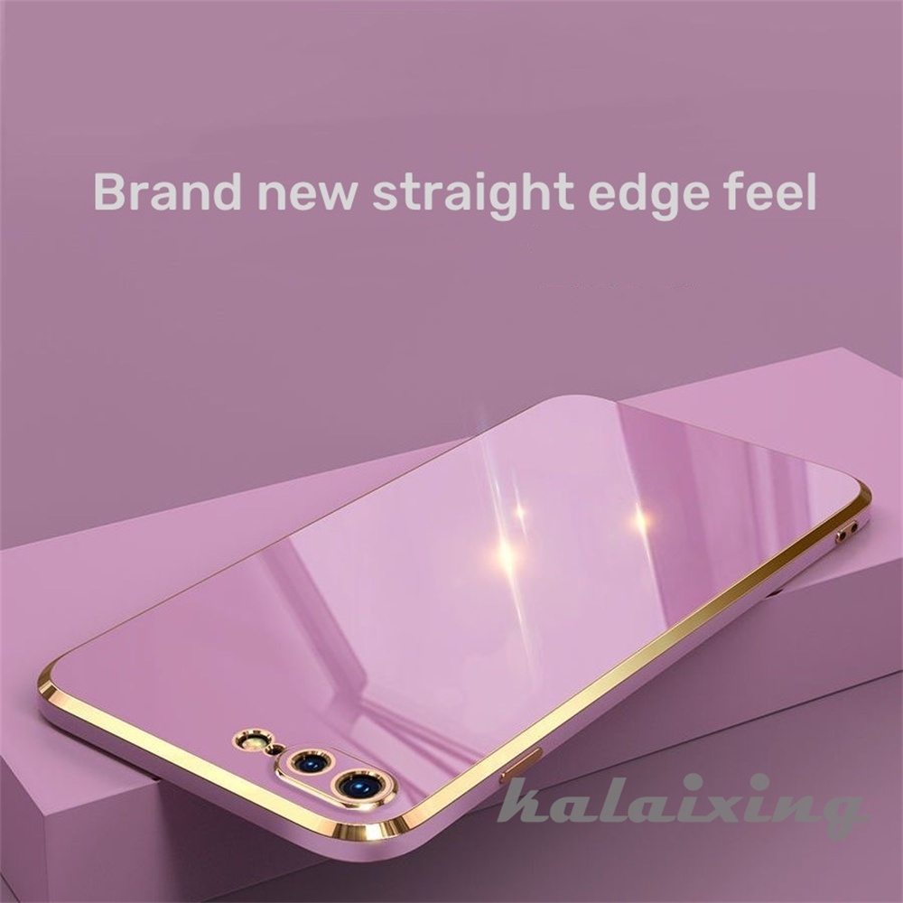 Soft Case Plating Mewah Untuk iPhone 14 Pro Max13 12 11 Pro Max 7plus8plus7 +8+Xs Max XR Square Border Dengan Golden Line