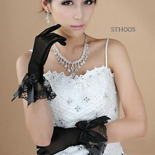 [STOK TERBATAS] AKSESORIS BRIDAL GLOVES HITAM PESTA WEDDING PENDEK STH005