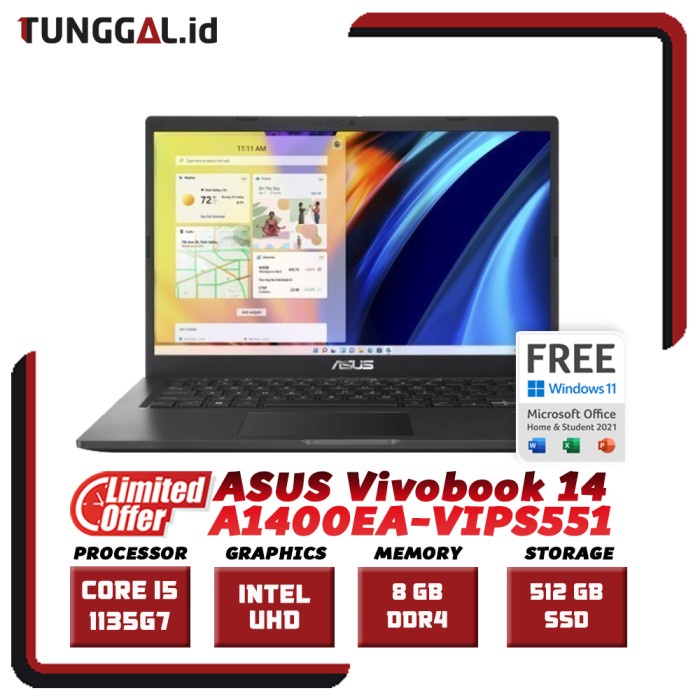 ASUS Vivobook 14 VIPS551 Core i5 1135G7 14" FHD 8GB 512GB W11+OHS