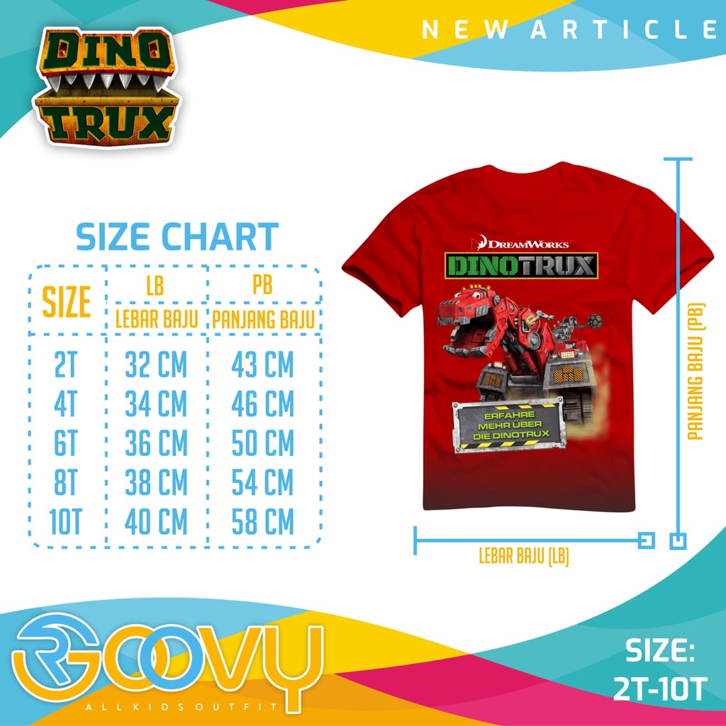 Kaos Lengan Pendek Anak Cowok Atasan Laki Laki Motif DinoTrux Usia 2 - 8 Tahun