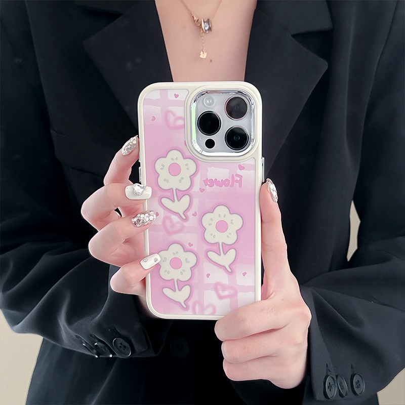 Pink Hollow Love Flower Soft Silicon Case HP iP iPhone 12 13 14 Pro Max 11 Girl Woman FTD Casing Apple