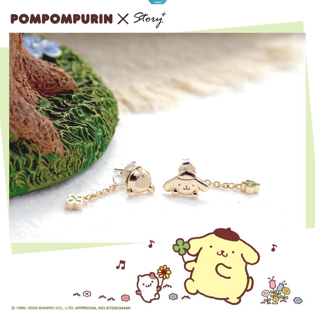 Sanrio Perhiasan Pom Pom Purin Butt Clover Electroplating Sterling Silver Anting Sanrio Aksesoris Hadiah Ulang Tahun Cewek [ZK]