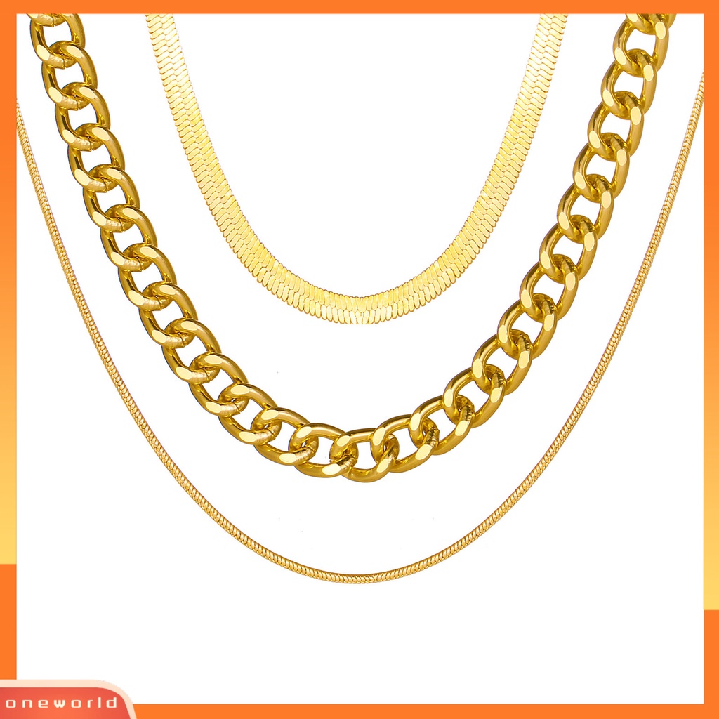 [ONE] Kalung Klavikula Punk Rantai Tebal Multilayer Adjustable Alloy Untuk Pesta