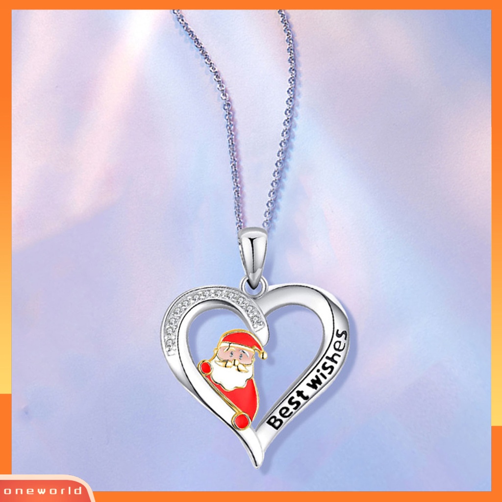 [ONE] Women Necklace Heart Shiny Kalung Liontin Huruf Berlian Imitasi Ringan Untuk Natal