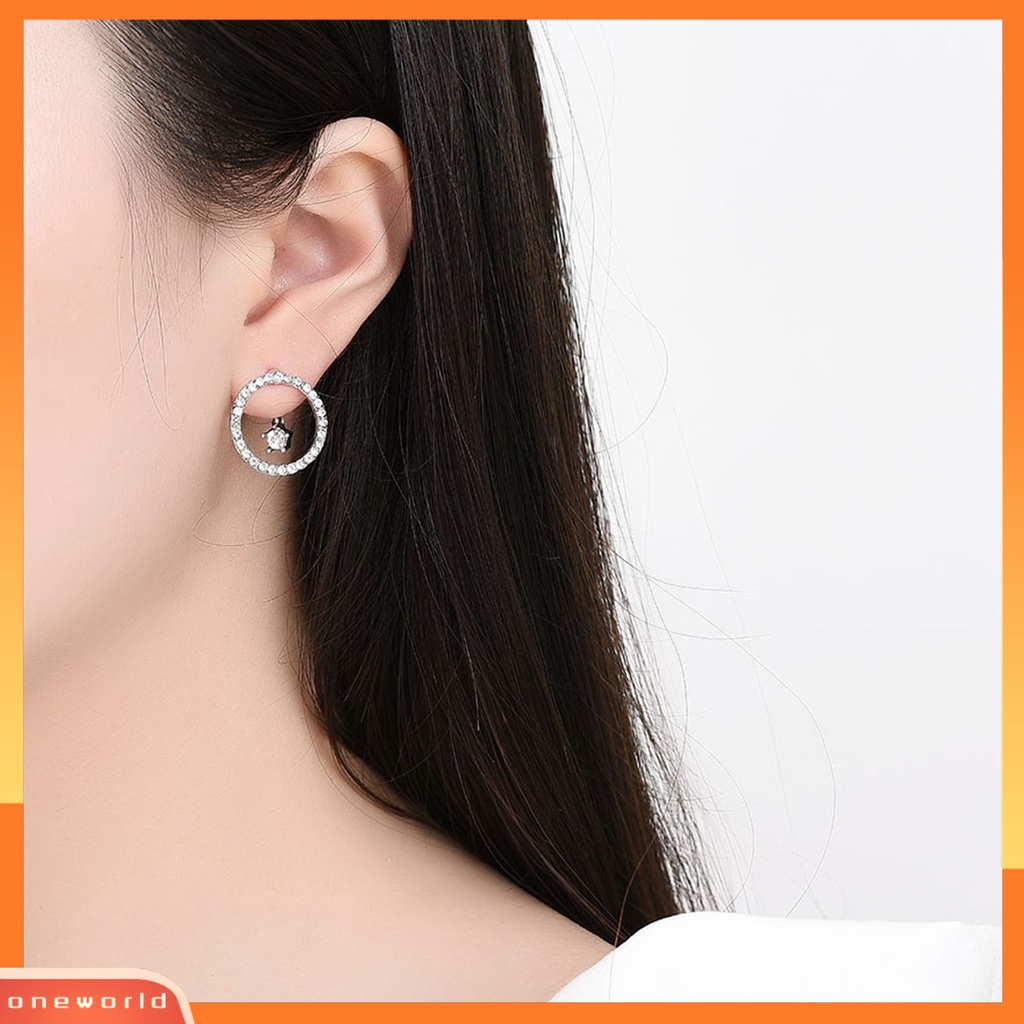 [ONE] 1pasang Anting Pejantan Geometris Bulat Dilepas Liontin Elegan Warna Perak Berkilau Berlian Imitasi Drop Earrings Fashion Perhiasan