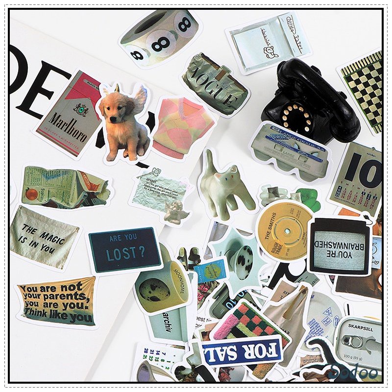 

Hitam Putih Stiker Vintage Gaya Korea Casing Ponsel Gelas Air Tahan Air Stiker - SO