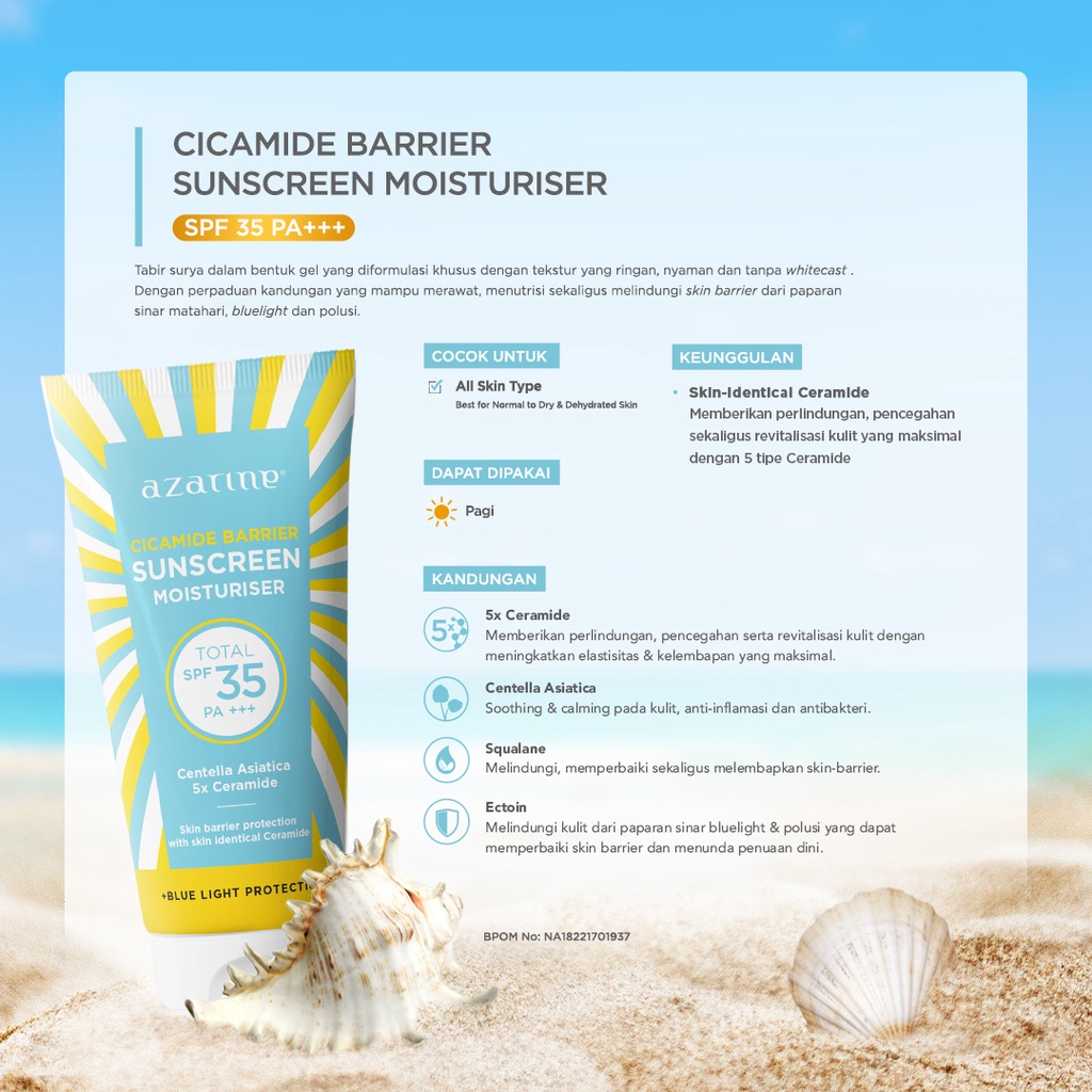★ BB ★ Azarine Cicamide Barrier Sunscreen Moisturiser SPF35 PA+++ 40ml