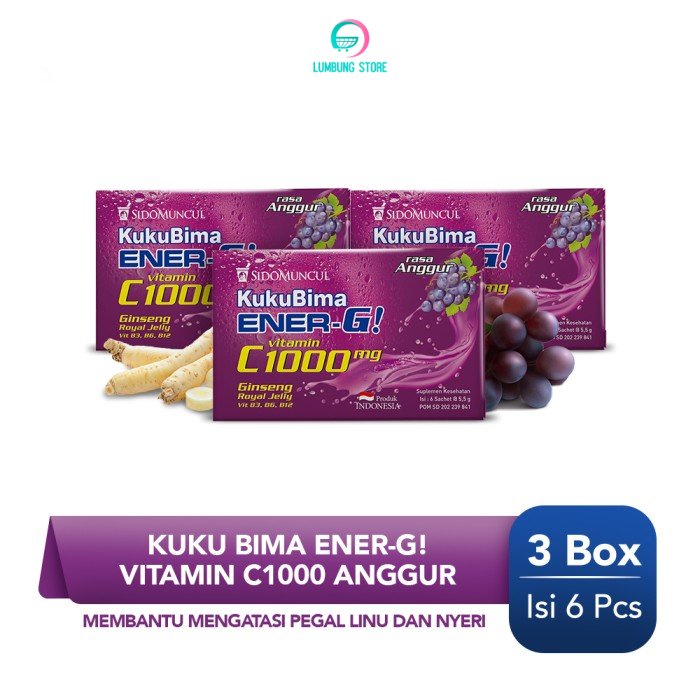 

Kuku Bima Ener-G Vit C1000 Anggur 3x6's - Minuman Berenergi Vitamin