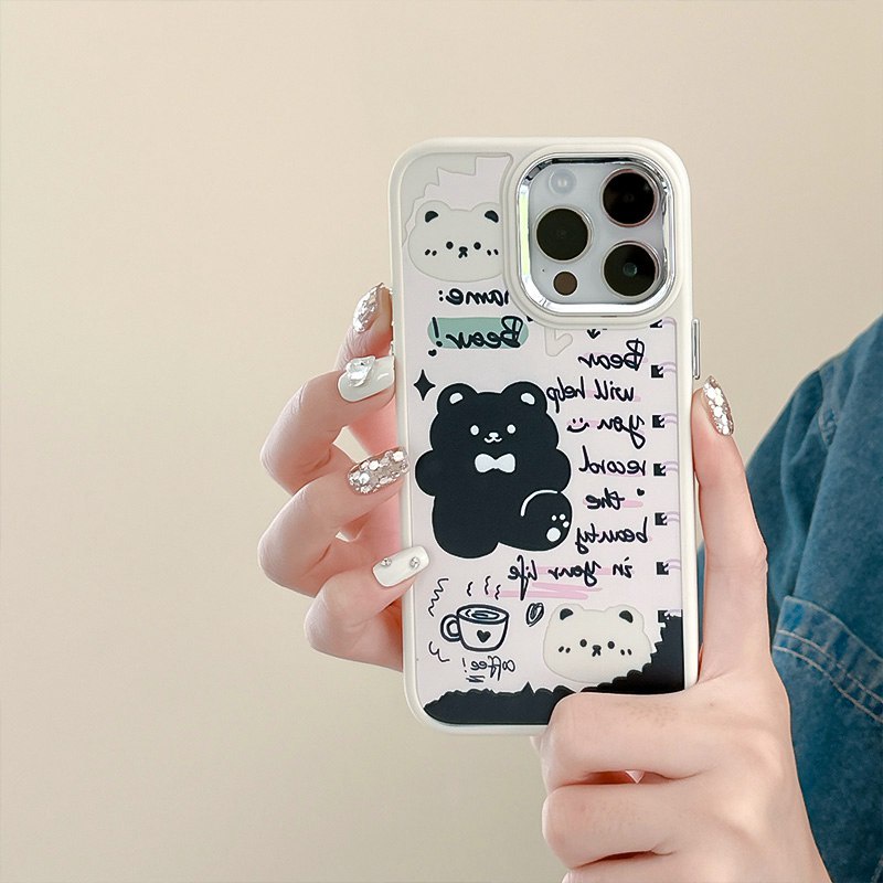 Black Notebook Bear Soft Silicon Case HP iP iPhone 12 13 14 Pro Max 11 Girl Woman FTD Casing Apple