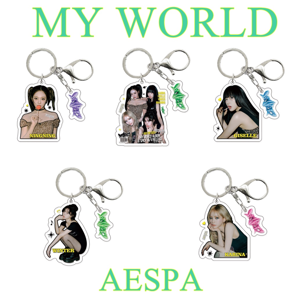 1pc AESPA MY WORLD Album Gantungan Kunci Akrilik NINGNING WINTER KARINA GISELLE Key Ring Gantung Atas