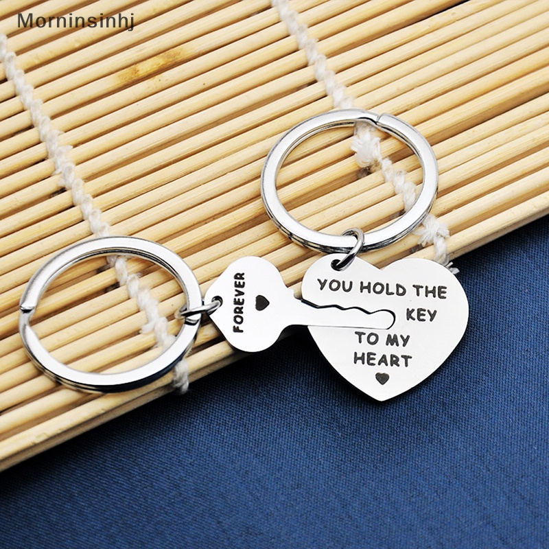 Mornin 1Set Stainless Steel Hadiah Kekasih Pernikahan Nikmat Pasangan Hatiku Gantungan Kunci Fashion Keyring Key Fob id