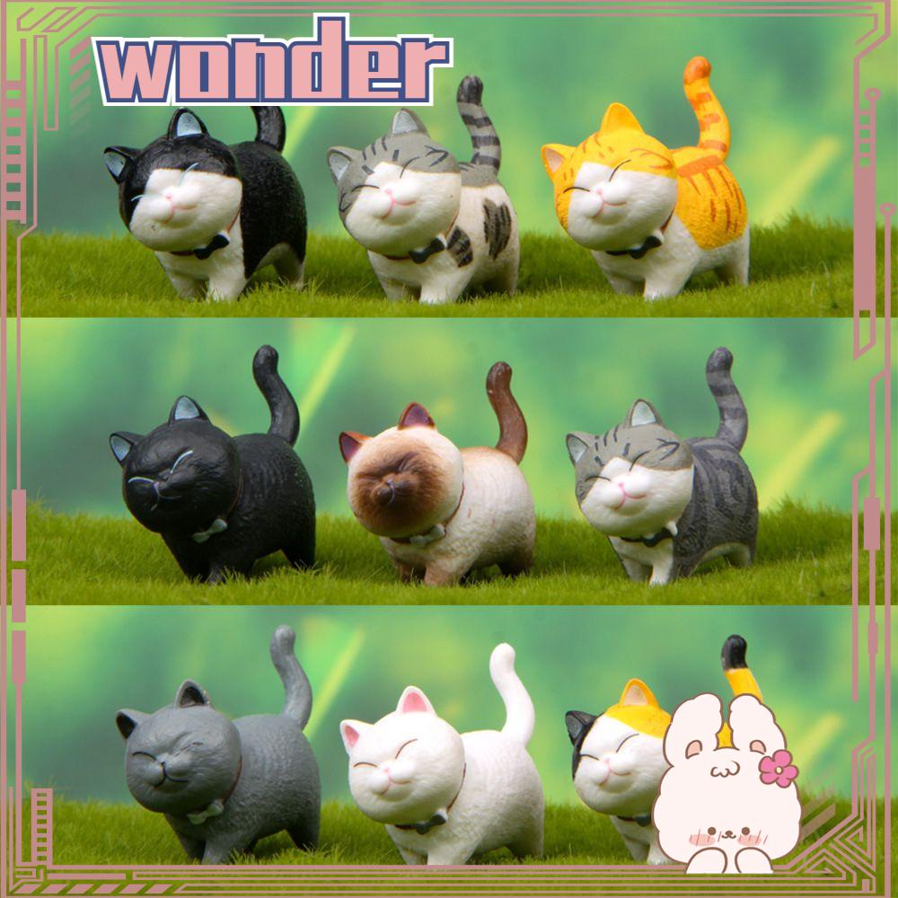 Wonder Patung Kucing Kartun Pemandangan Mikro Desain Lucu Dekorasi Rumah Boneka Dengan Ikatan Simpul
