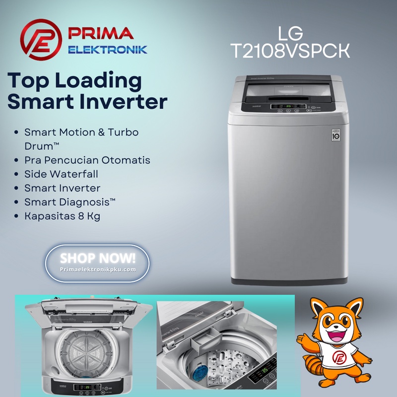 Mesin Cuci 1 Tabung LG T2108VSPCK 8Kg Top loading