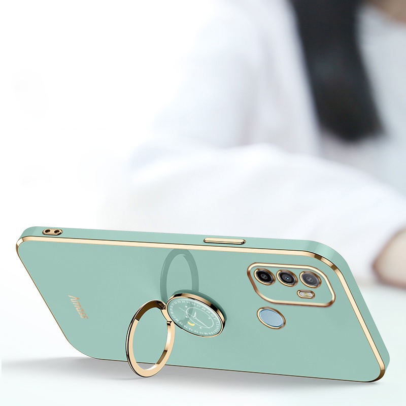 Andyh Casing Ponsel Silikon Ultra Tipis Untuk OPPO A53 A33 A32 2020 Deluxe Perlindungan Jatuh Band Emas Dengan Cincin Jam Dan Lanyard Gratis