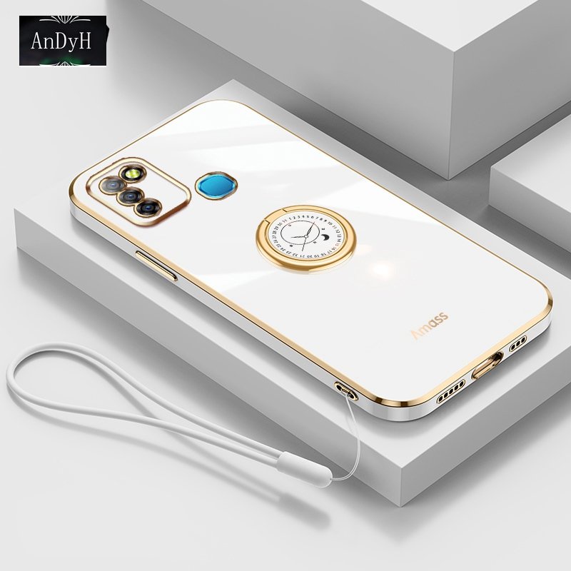 Andyh Casing Ponsel Silikon Ultra Tipis Untuk Infinix Smart5Panas10 Lite X657 X657C X657B Deluxe Fall Protection Gold Band Dengan Jam Cincin Dan Lanyard Gratis