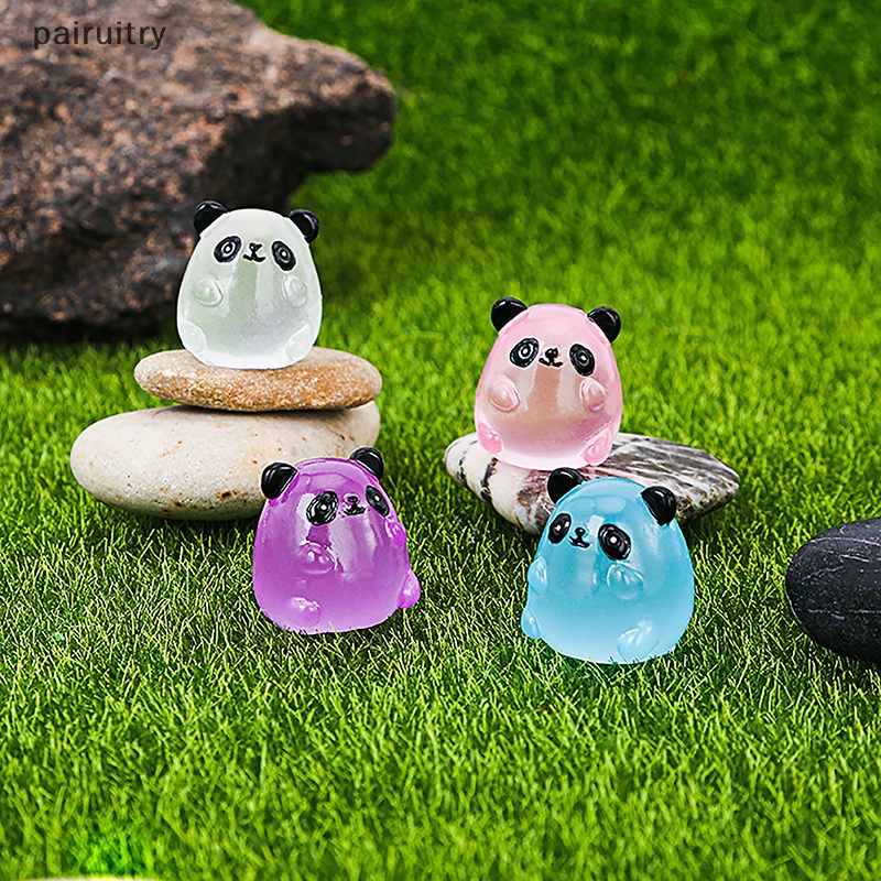 Prt 2pcs Luminous Panda Micro Resin Landscape Figure Ornamen Menyala Dalam Gelap Miniatur Taman Micro Pesta Mobil Dekorasi Rumah Aksesoris PRT