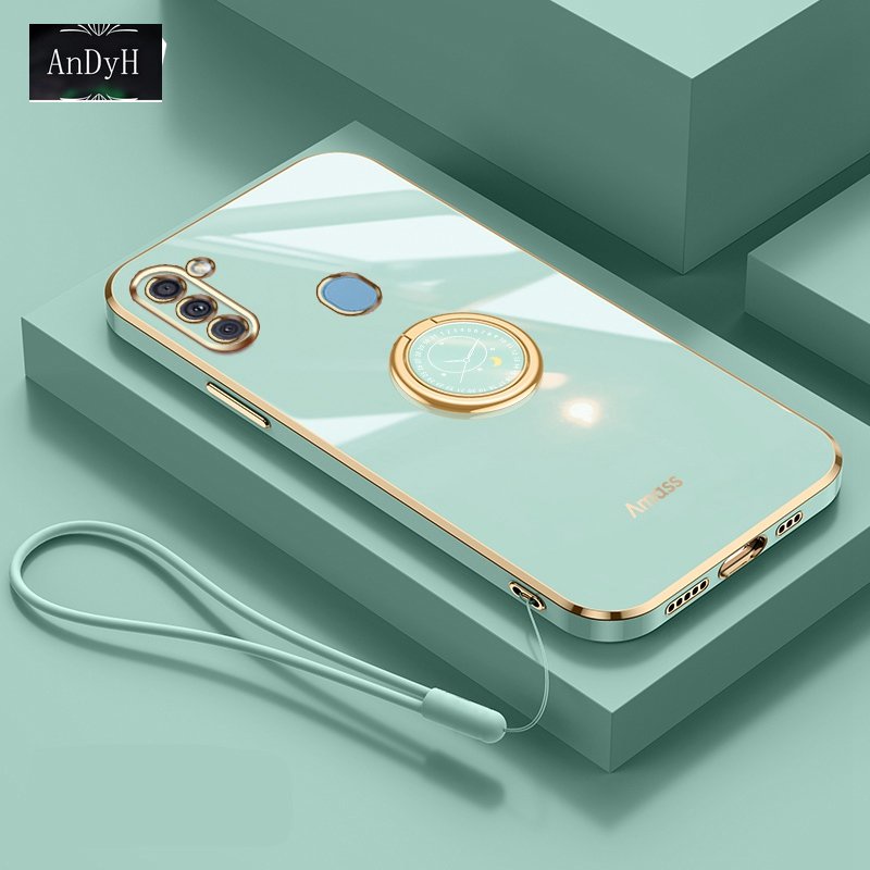 Andyh Casing Ponsel Silikon Ultra Tipis Untuk Samsung Galaxy A11 M11 A01 M01 A7 2018 A750 Deluxe Fall Protection Gold Band Dengan Jam Cincin Dan Lanyard Gratis