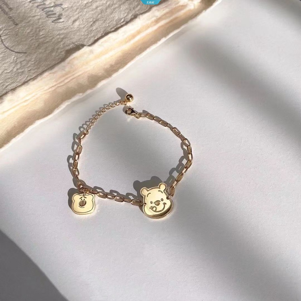 Karakter Kartun Emas Perak Tennie Weenie Strawberry Bear Bell Gelang Perempuan Ins Gaya Lucu Fashion Elegan Versi Korea Dari Gelang Lucu Dan Kreatif [ZK]