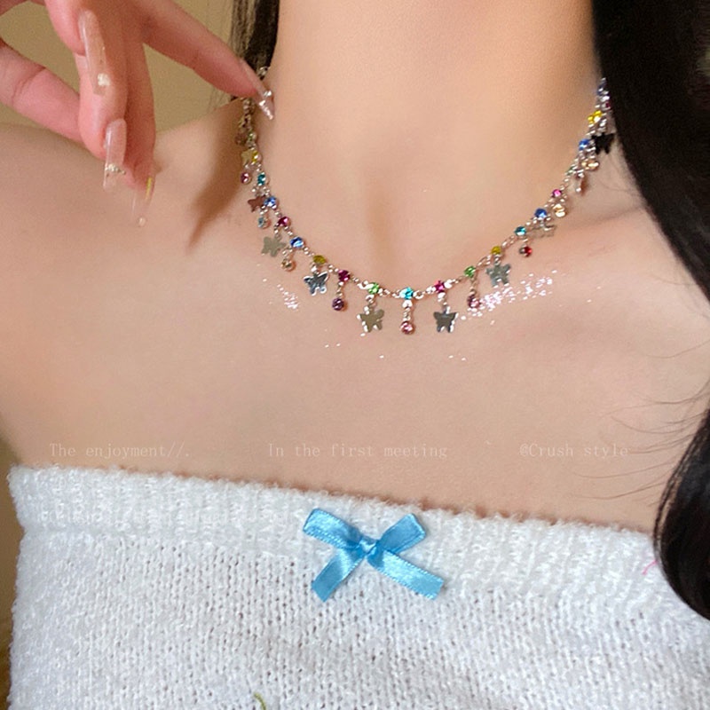 Kalung Geometris Kupu-Kupu Bahan Alloy Zircon Korea Untuk Anak Perempuan