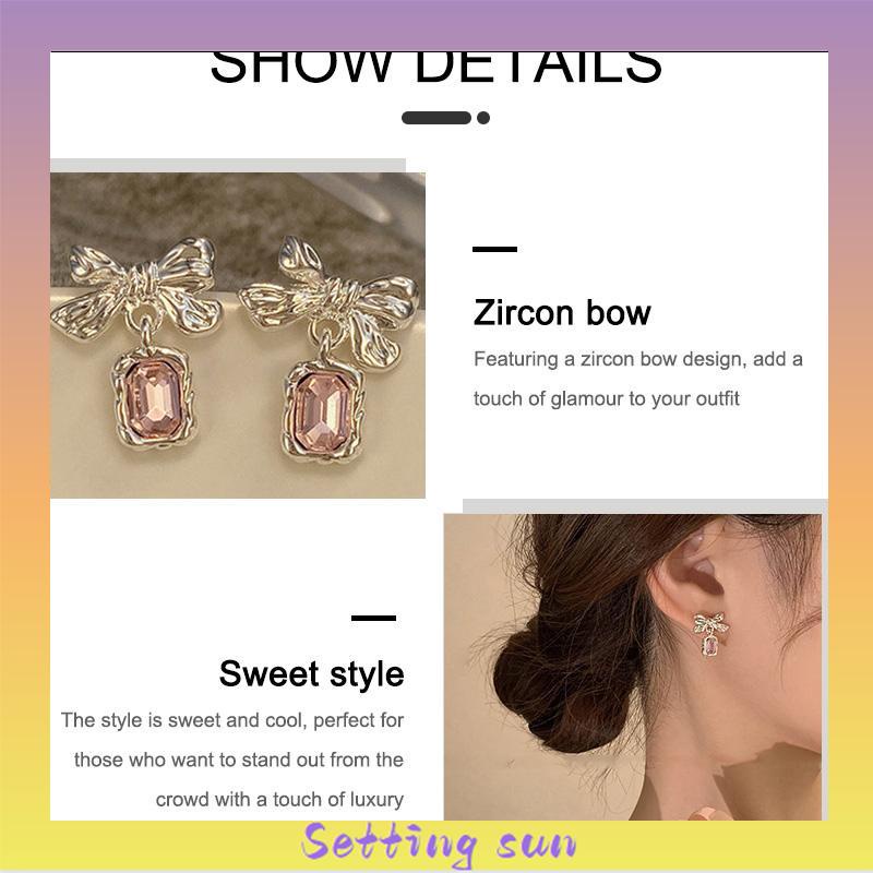 Anting Dasi Kupu-kupu Berlian Zircon Bow Stud Anting Fashion Korea Gaya Untuk Wanita TN