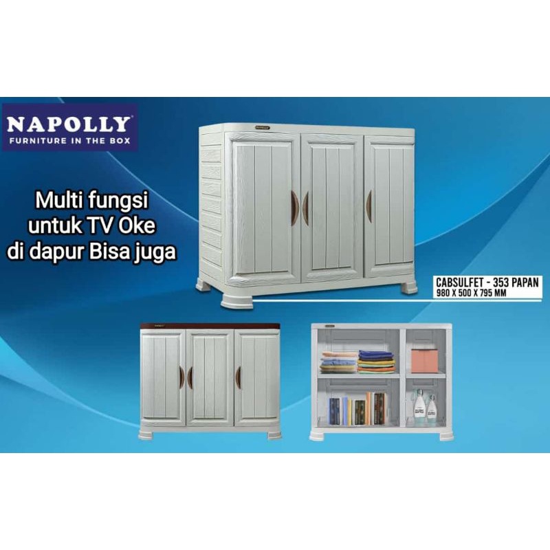 CABSULFET 353 Papan - Bufet Tv Plastik Napolly 3 Pintu / Kitchen Set Bawah / Meja Tv Napolly / Rak Samping Serbaguna / Meja Sudut Minimalis