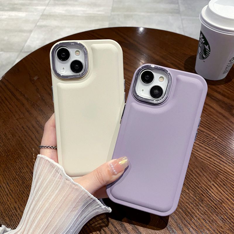 【Air bag】Fluorescent Green Skin Feel Metal Lens Protect Soft Case for Apple IPhone 7 8 Plus XR XS Max 11 12 13 14 Pro Max 14 Plus Women's Fashion Pretty Phone Case