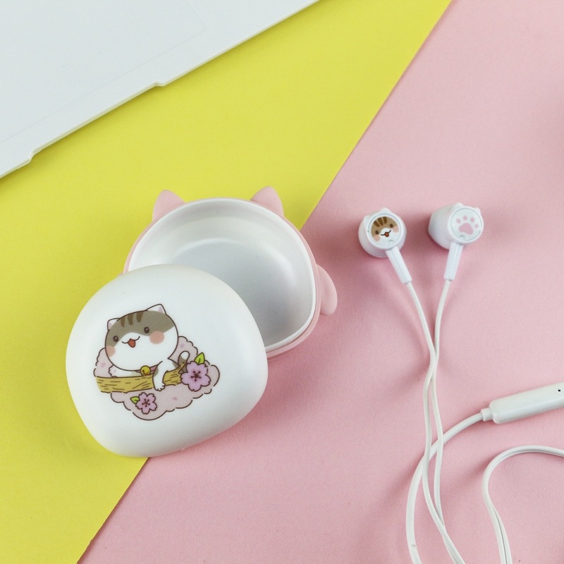 [ KI 353 ] Set Headset Earphone  CAT SERIES + Wadah penyimpanan earphone  Motif in ear
