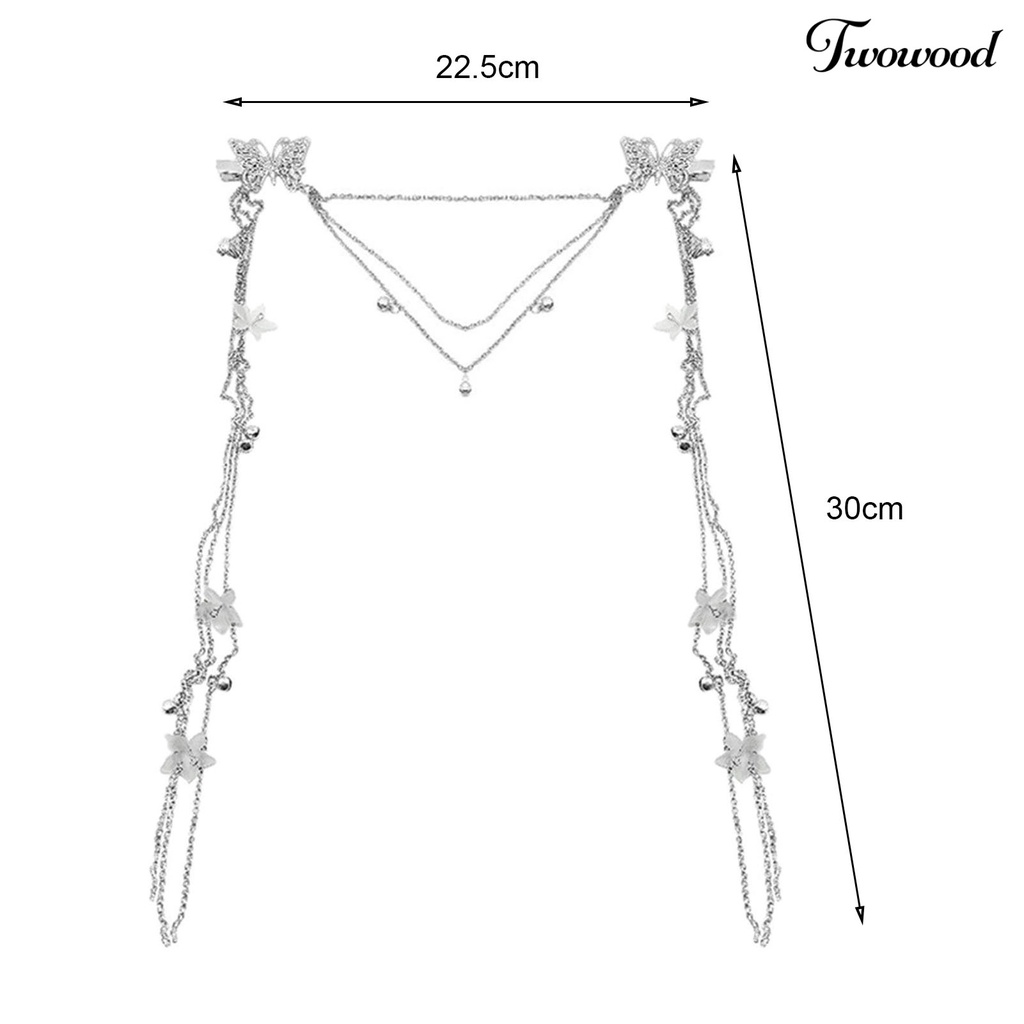 Twowood Head Chain Folk-custom Alloy Bunga Kupu-Kupu Rumbai Frontlet Hiasan Kepala Dengan Lonceng Mini Pakaian Sehari-Hari