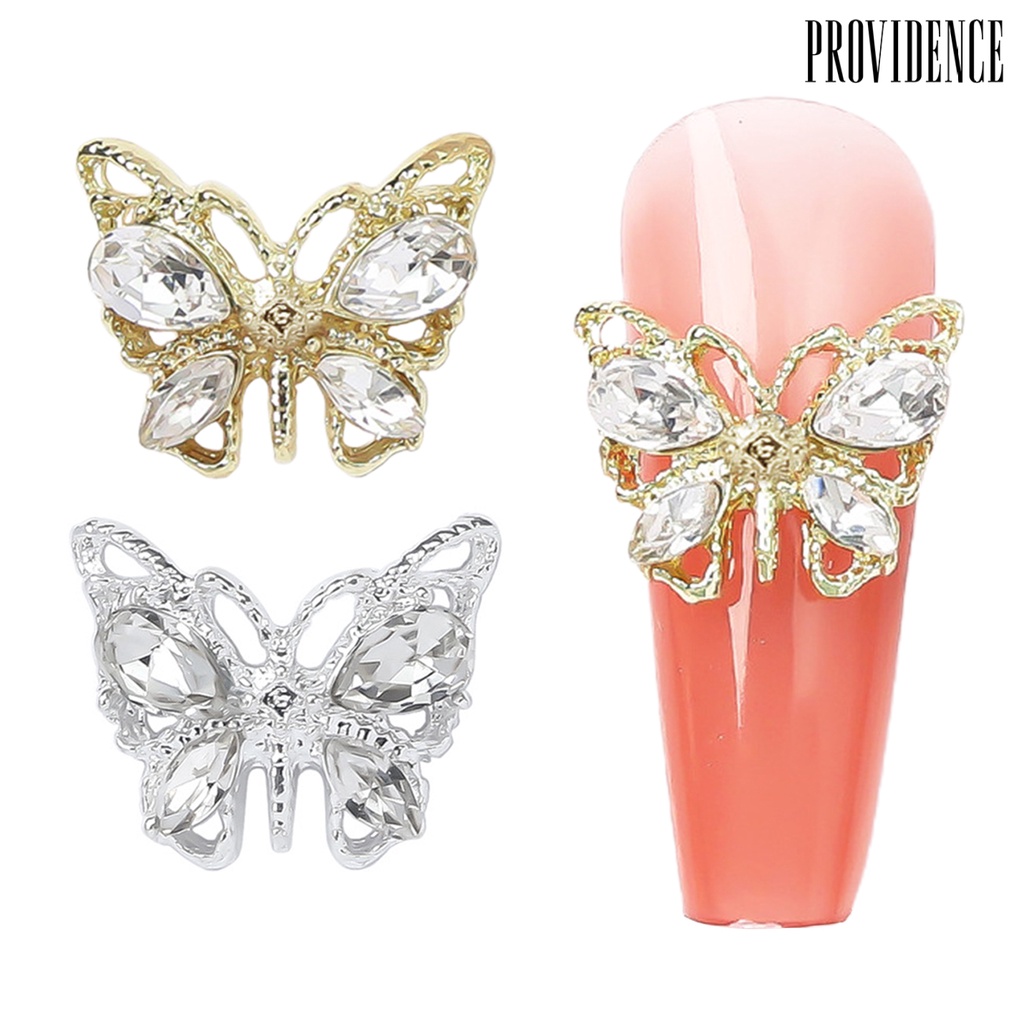 Providence 20 Pcs Butterfly Nail Charms Shining Rhinestones Inlay Faux Crystal 3D Charms DIY Manicure Aksesoris Nail Art Perhiasan Ponsel Case Dekorasi Perlengkapan Kuku