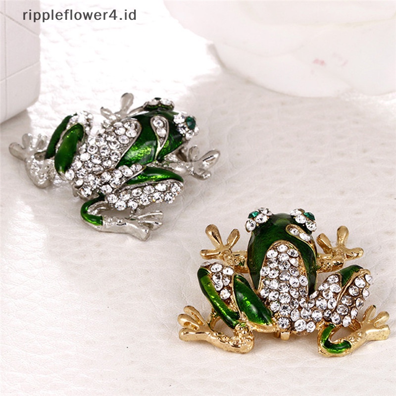 {rippleflower4.id} Bros Kodok Hijau Kristal Berlian Imitasi Hewan Bros Jas Kerah Pin Perhiasan Hadiah~