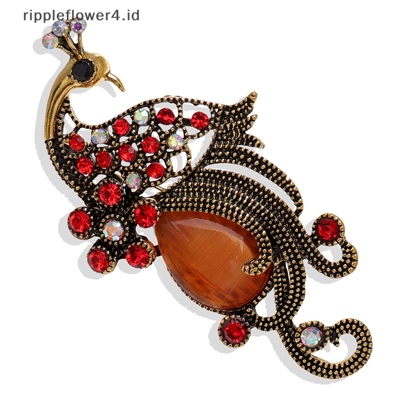 {rippleflower4.id} Vintage Panjang-Ekor Kristal Berlian Imitasi Merak Bros Alloy Aksesoris Pakaian Hewan Untuk Perhiasan Wanita Topi Syal Pin Aksesoris~
