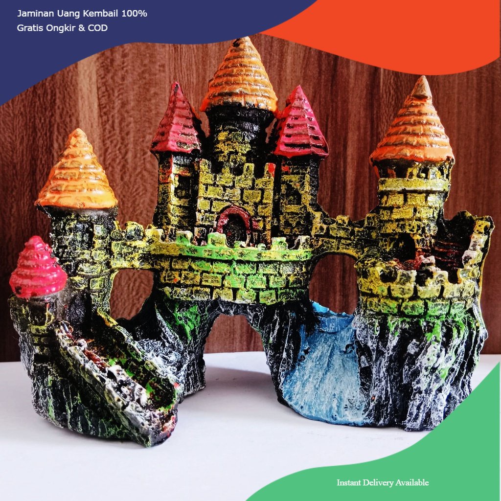 hiasan aquarium kastil harry potter, hiasan aquarium kastil kerajaan, dekorasi aquarium kastil harry