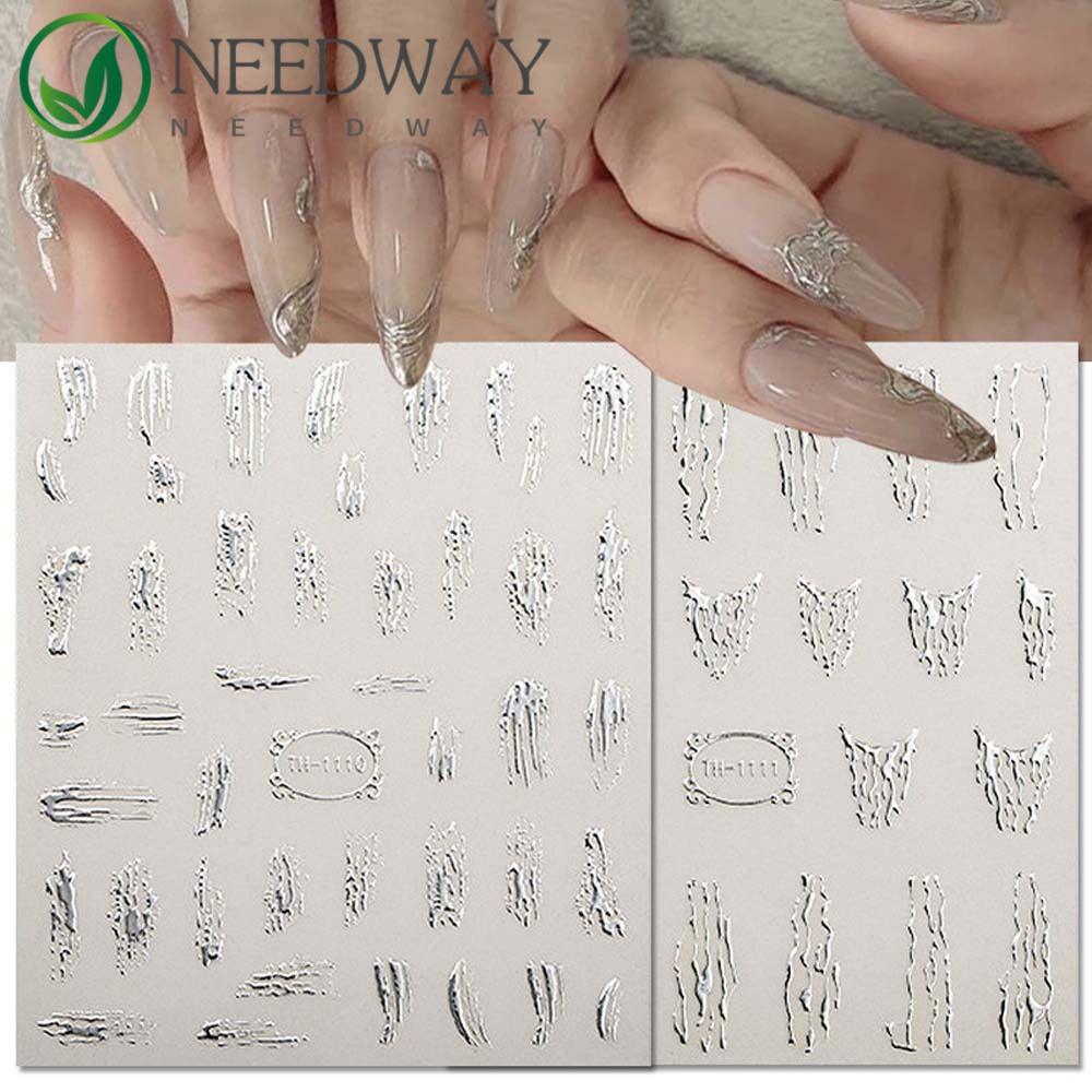 Needway   Bunga Stiker Kuku Perekat Diri Cinta Hati Blok Geometri Berbentuk Nail Art Dekorasi