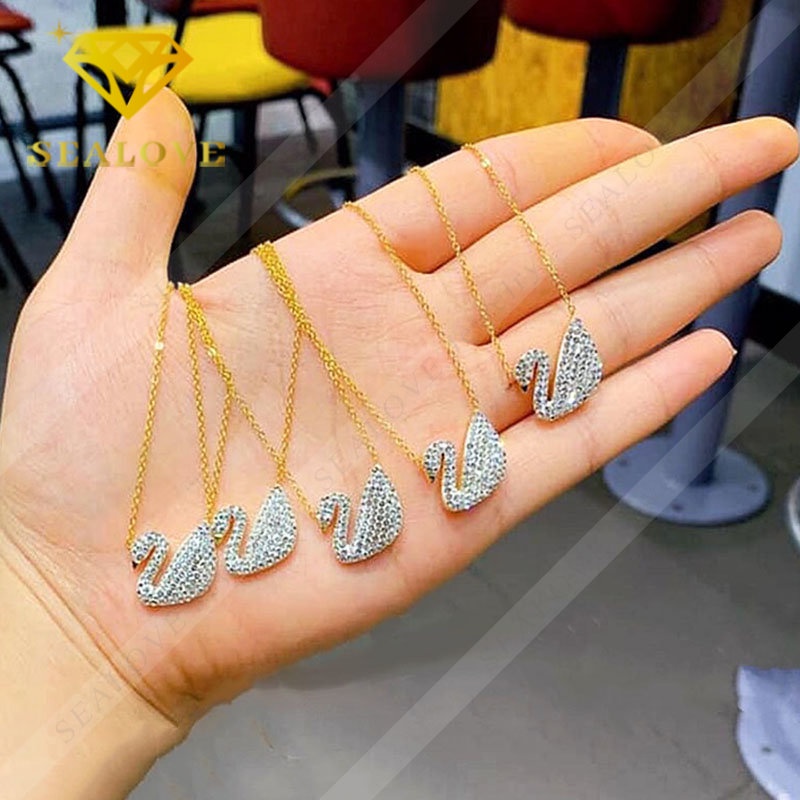 Kalung Titanium Wanita Anti Karat Swan Angsa Berlian Emas 18K Cantik Mewah Korea Aksesoris Perhiasan