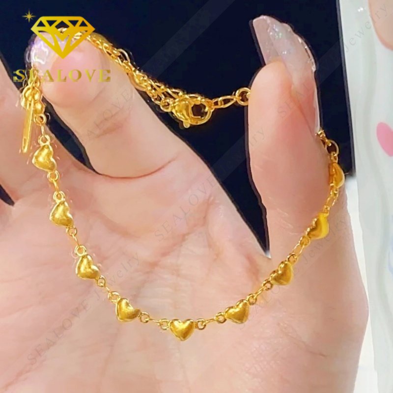 Gelang Kaki Titanium Anti Karat Emas 18K Hati Cantik Elegan Korea Fashion Aksesoris Wanita Perhiasan