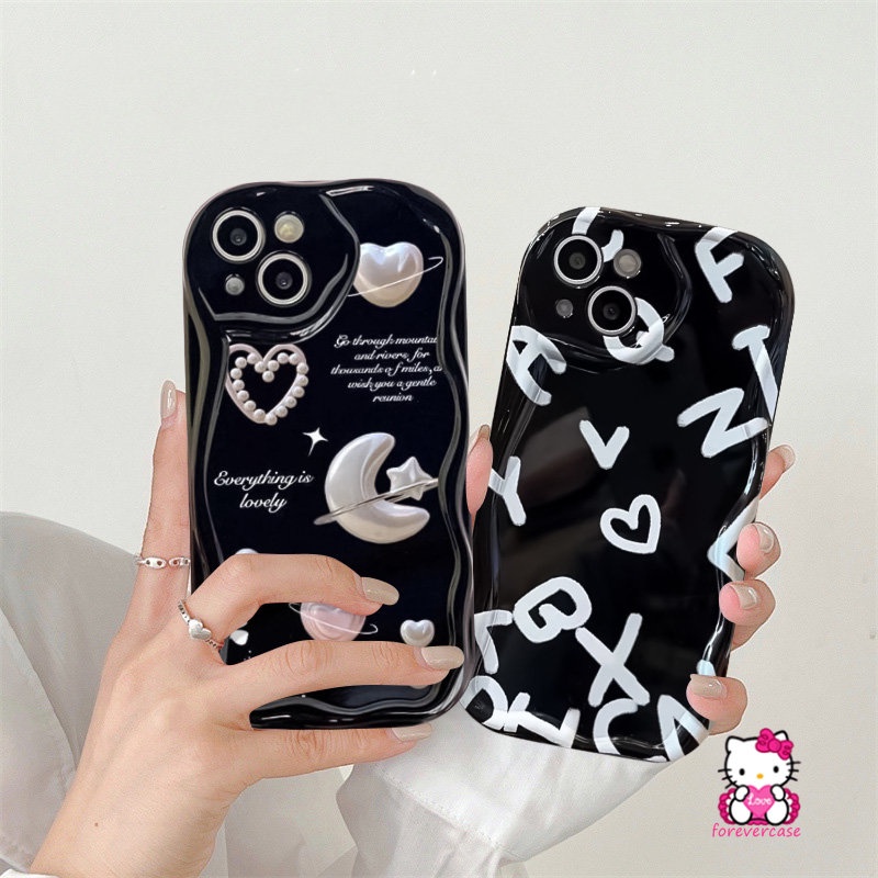 Casing Soft 3D Wavy Curved Edge Untuk Realme C53 C55 C33 C21 C12 C21Y C25Y C35 C31 C30 C17 C3 C25 C25s C15 C11 C20 5 7i 9i 5i 6i 5s Romantic Bulan Bintang Alphabet Love Heart Cover