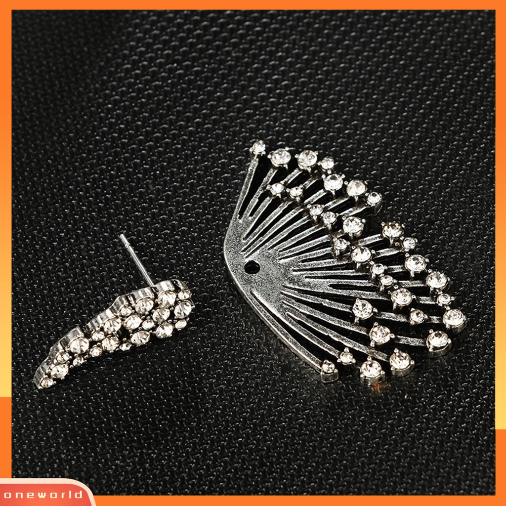 [WOD] 1pc Ear Studs Retro Asimetris Berlian Imitasi Mengkilap Temperamen Semua Pertandingan Dekorasi Hadiah Wanita Kepribadian Bentuk Sayap Stud Earrings Perhiasan Untuk Pakaian Sehari-Hari