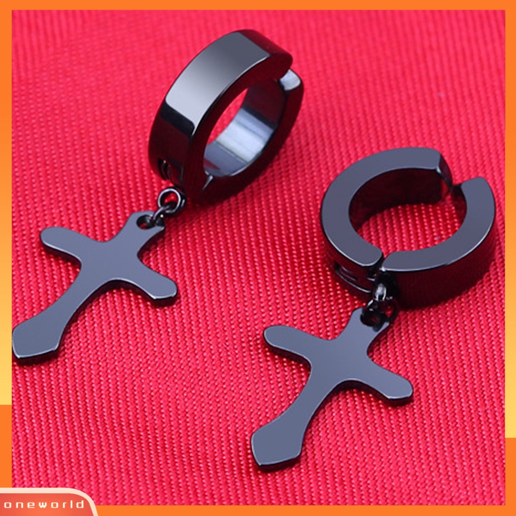 [WOD] 1pasang Unisex Menjuntai Anting Cross Hip Hop Perhiasan Simple Terang Kilau Anting Hoop Untuk Pakaian Sehari-Hari