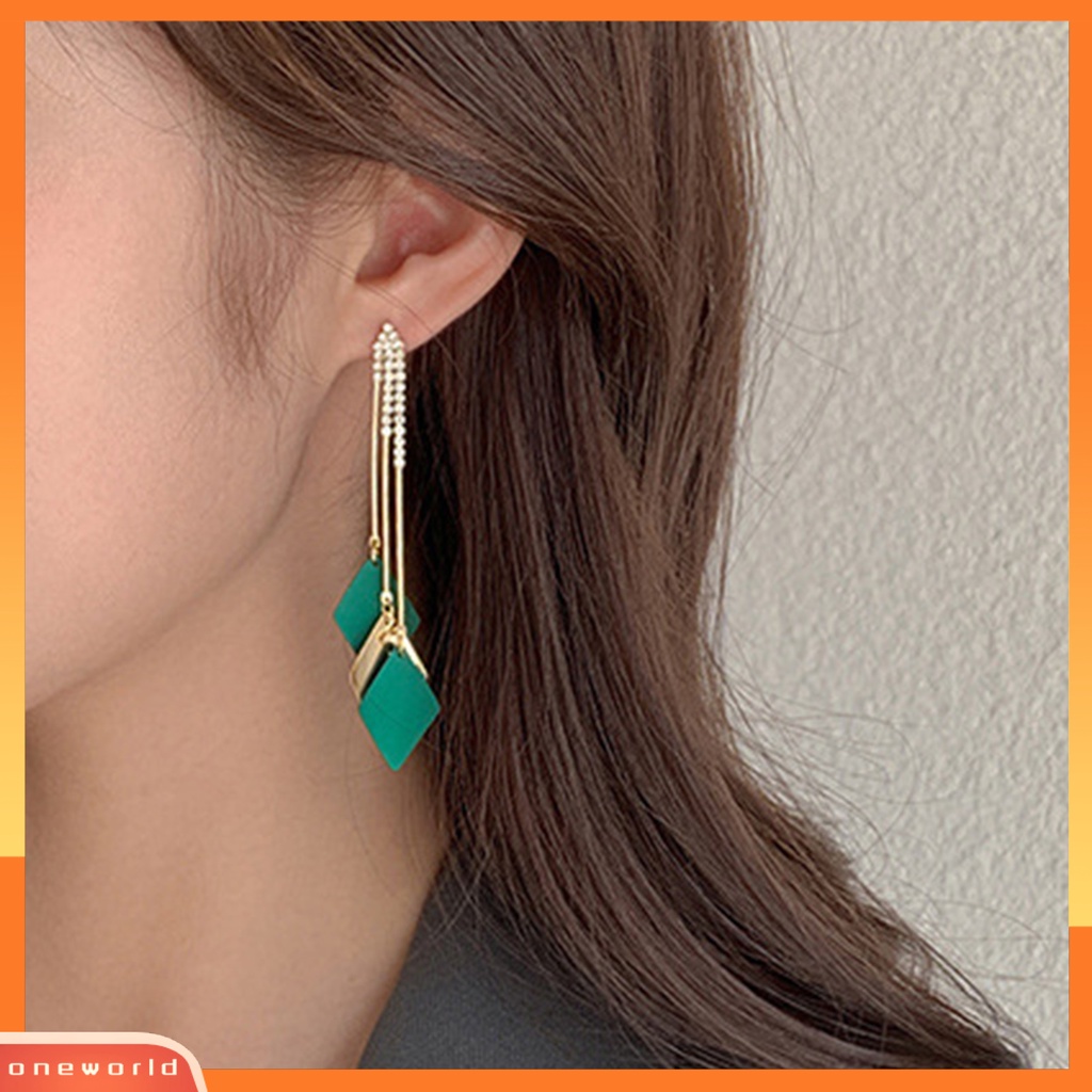 [WOD] 1pasang Anting Wanita Menjuntai Rumbai Berlian Imitasi Geometris Anggun Drop Earrings Untuk Hadiah